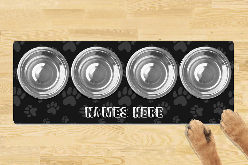 Personalised Dog Bowl Mat (880mm x 300mm)(4 Bowl Design) - CHALK PAWS