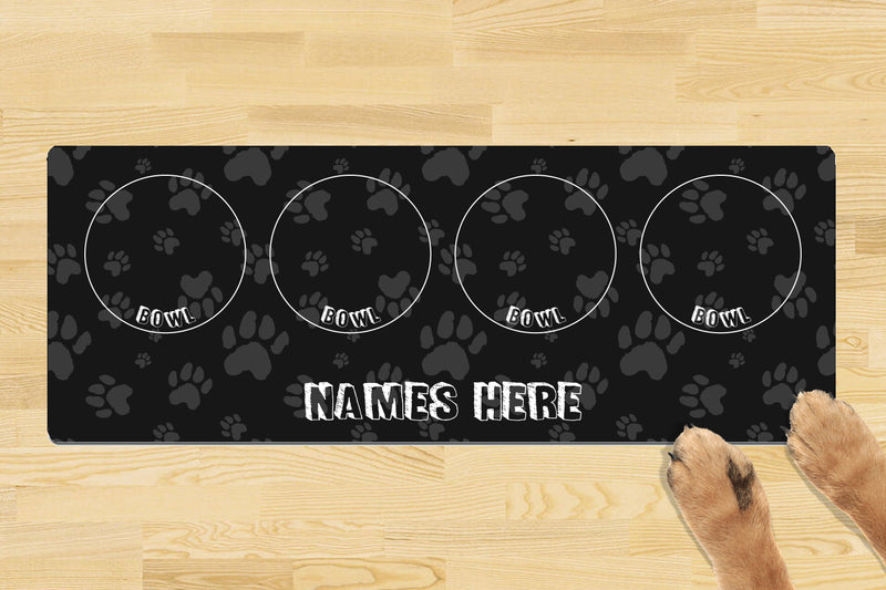 Personalised Dog Bowl Mat (880mm x 300mm)(4 Bowl Design) - CHALK PAWS