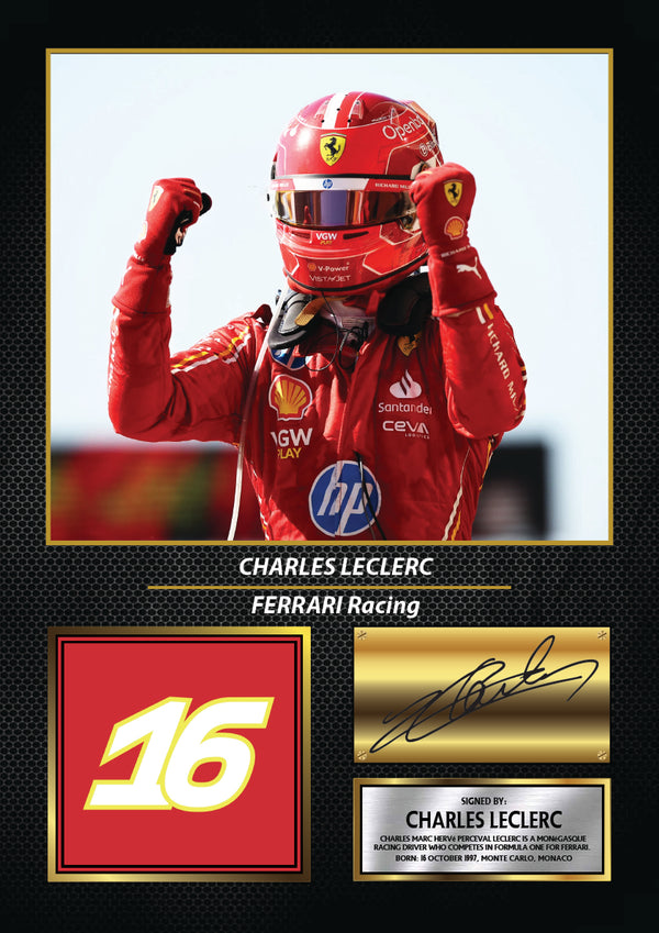 Charles Leclerc Printed Signature Poster Print – Ferrari Formula One Wall Art – Printed F1 Motorsport Wall Art – Reproduction Print