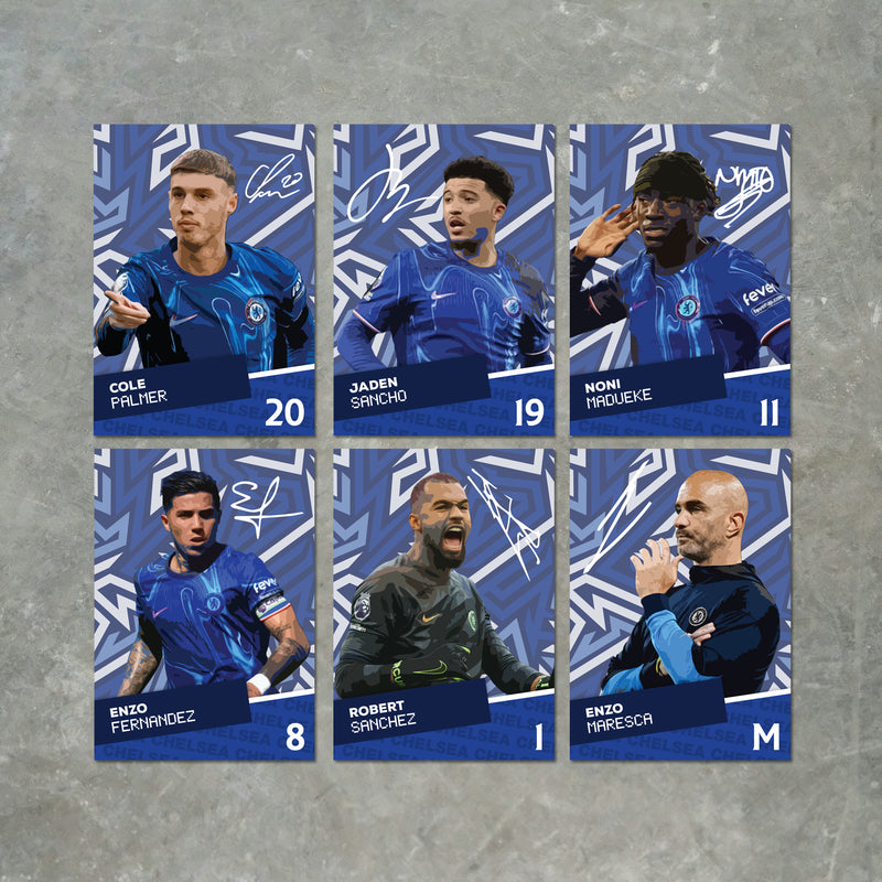 Chelsea Players SIGNED A6 Poster Pack - 6 Autographed Poster Print Cards (Palmer, Sancho, Madueke, Fernandez, Sanchez, Maresca)