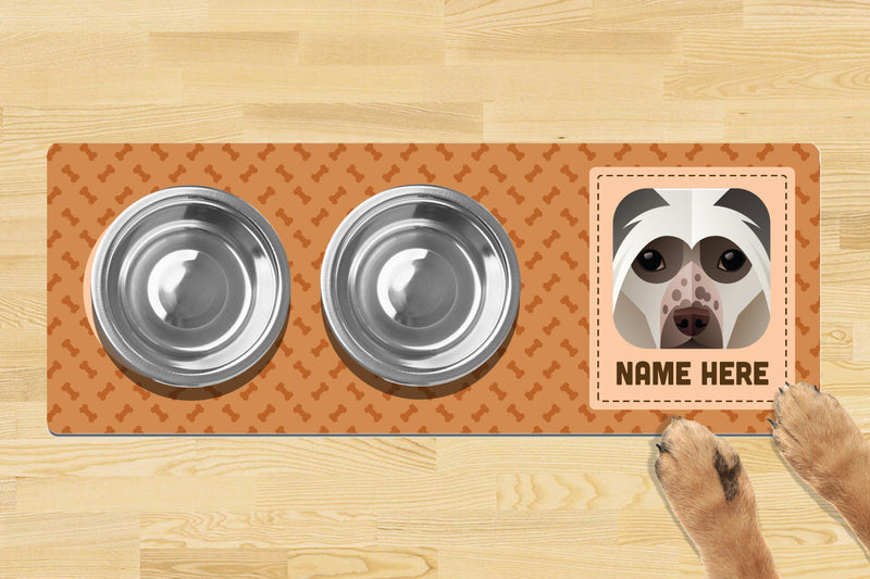 Personalised Dog Breed Dog Bowl Mat (880mm x 300mm)(2 Bowl Design) - CHINESE CRESTED DOG