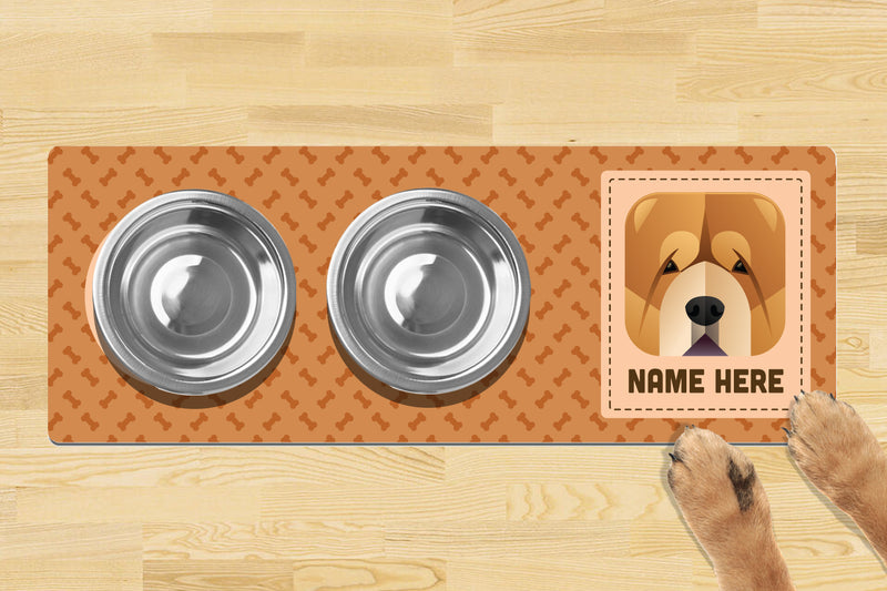 Personalised Dog Breed Dog Bowl Mat (880mm x 300mm)(2 Bowl Design) - CHOW CHOW