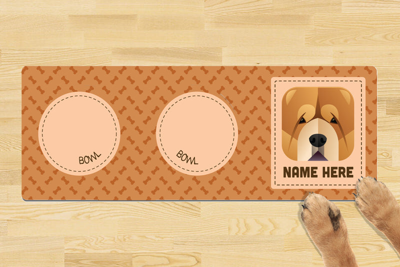 Personalised Dog Breed Dog Bowl Mat (880mm x 300mm)(2 Bowl Design) - CHOW CHOW