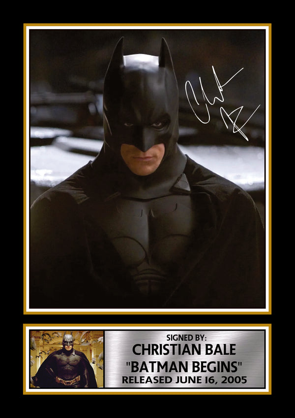 Christian Bale Batman Begins Printed Signature Poster – Batman Movie Wall Art Print – DC Superhero Film Wall Art for Fans – Reproduction Print