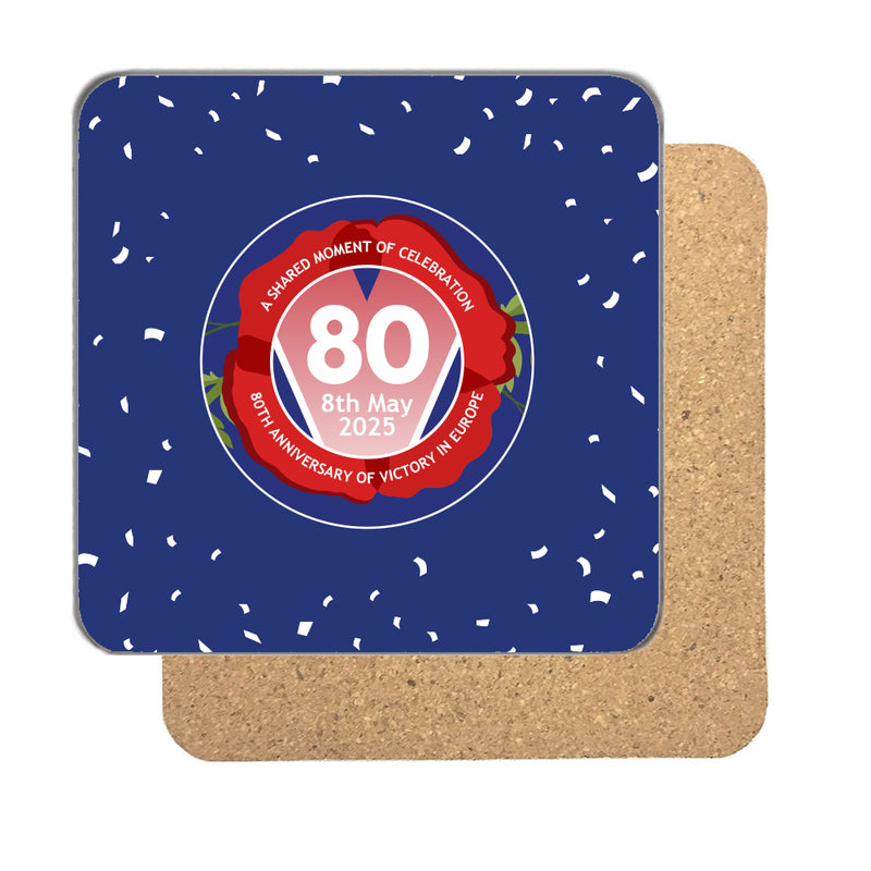 VE Day 80th Anniversary Drinks Coaster Design 6 (Navy) - Special Edition