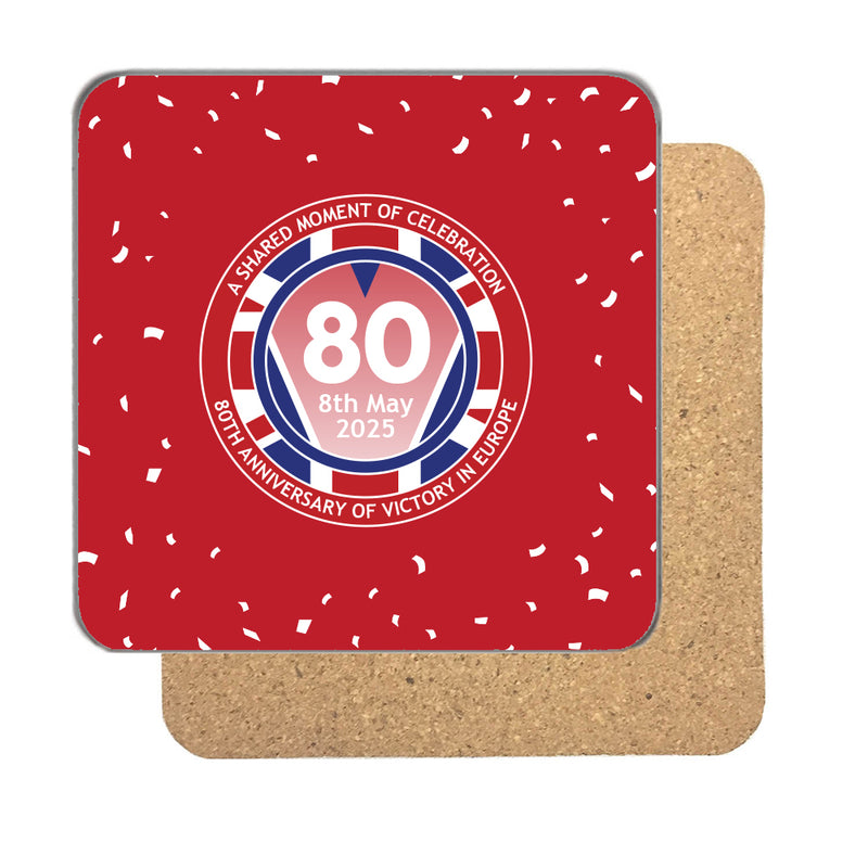 VE Day 80th Anniversary Drinks Coaster Design 1 (Red) - Special Edition