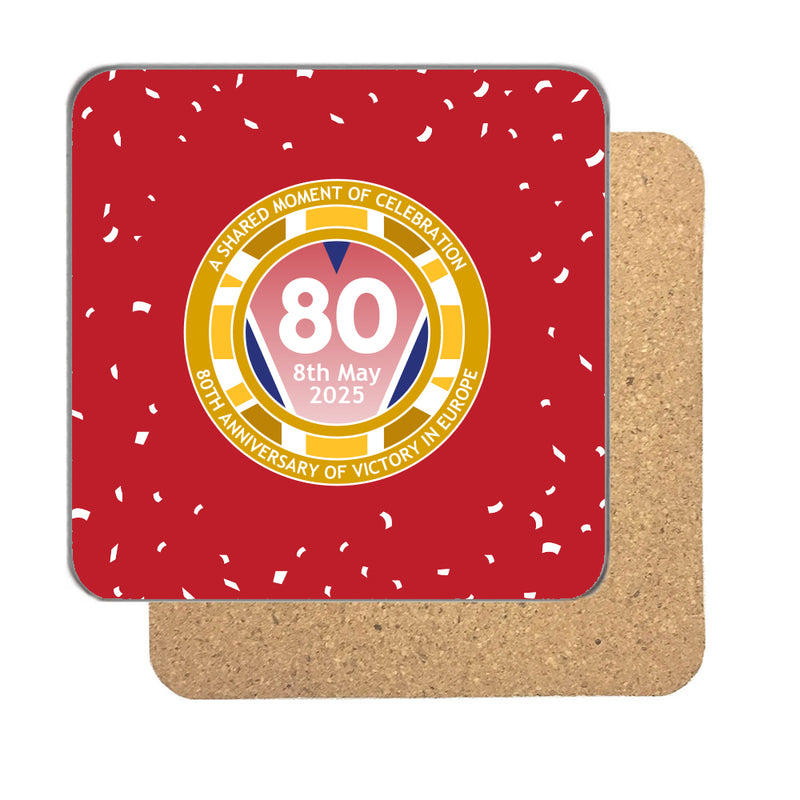 VE Day 80th Anniversary Drinks Coaster Design 2 (Red) - Special Edition