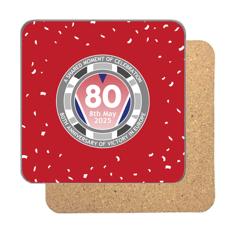 VE Day 80th Anniversary Drinks Coaster Design 3 (Red) - Special Edition