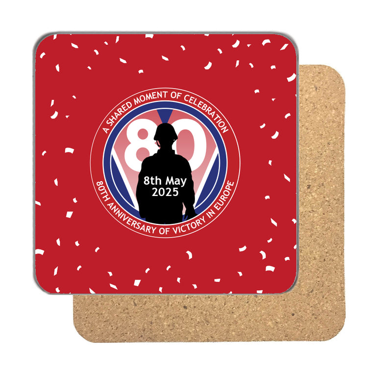 VE Day 80th Anniversary Drinks Coaster Design 4 (Red) - Special Edition