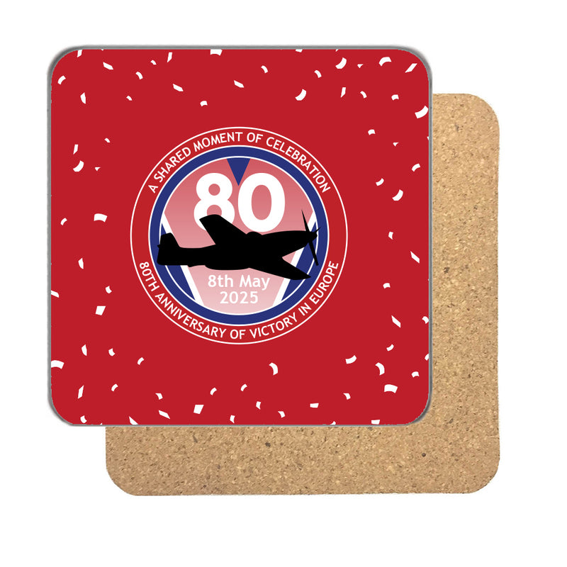 VE Day 80th Anniversary Drinks Coaster Design 5 (Red) - Special Edition