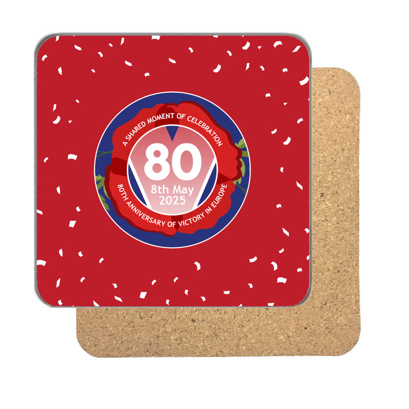 VE Day 80th Anniversary Drinks Coaster Design 6 (Red) - Special Edition