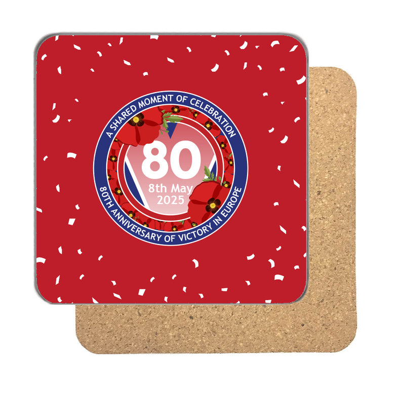 VE Day 80th Anniversary Drinks Coaster Design 7 (Red) - Special Edition