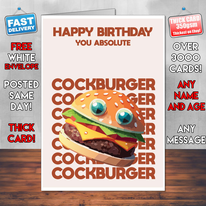 Rude Swear Word Birthday Card Design - C*CKBURGER
