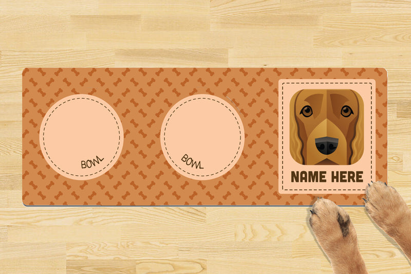 Personalised Dog Breed Dog Bowl Mat (880mm x 300mm)(2 Bowl Design) - COCKER SPANIEL