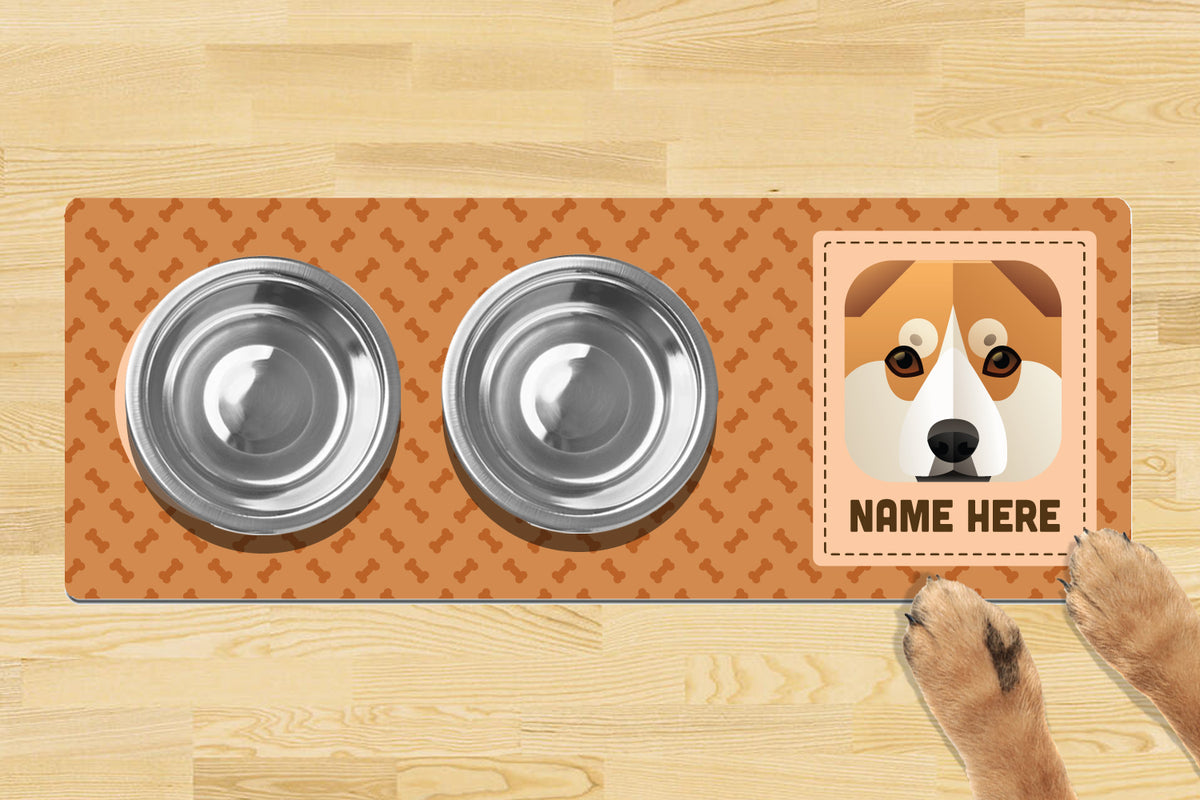 Personalised Dog Breed Dog Bowl Mat 880mm x 300mm2 Bowl Design - CORGI
