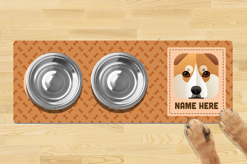 Personalised Dog Breed Dog Bowl Mat (880mm x 300mm)(2 Bowl Design) - CORGI