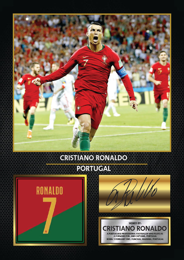 Cristiano Ronaldo Portugal Printed Signature Poster Print – Football Wall Art – Printed Soccer Wall Art – Reproduction Print