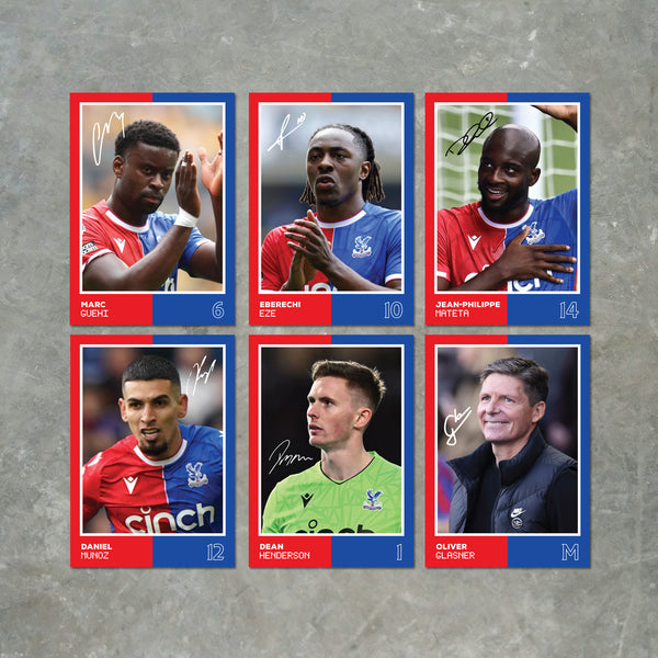 Crystal Palace Players Printed Signature A6 Poster Pack 2 – 6 Poster Print Cards (Guehi, Mateta, Munhoz, Eze, Henderson, Glasner) – Reproduction Print