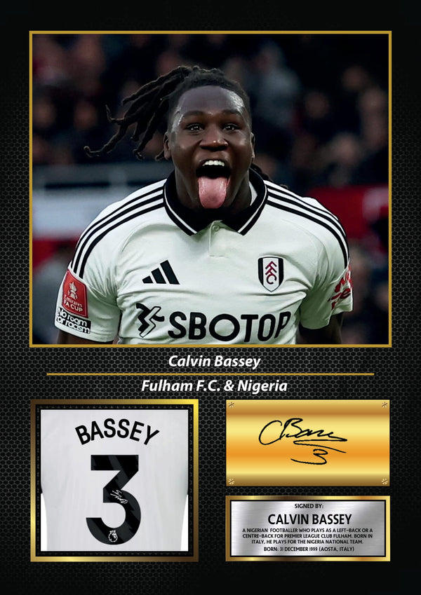 Calvin Bassey Printed Signature Football Wall Art – Framed Display with Fulham & Nigeria Tribute – Collector’s Gift