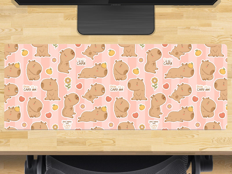 Capybara Stickers Gaming Mouse Mat – XL Desk Pad (800mm x 300mm) – Cute Chill Capybara Design – Non-Slip Rubber Base, Smooth Surface for PC, Console & Workstations