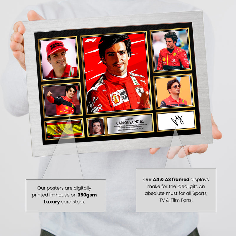 Carlos Sainz Jr. F1 Driver Limited Edition Signed Gift Poster Print Artwork Display