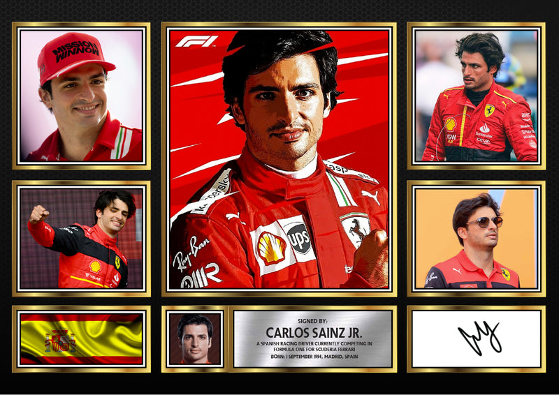 Carlos Sainz Jr. F1 Driver Limited Edition Signed Gift Poster Print Artwork Display