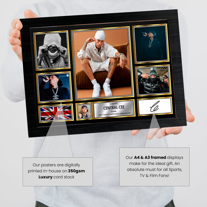 Rappers Central Cee Framed Autographed Print - Limited Edition Autograph Fan Gift – Collectible Memorabilia Merchandise