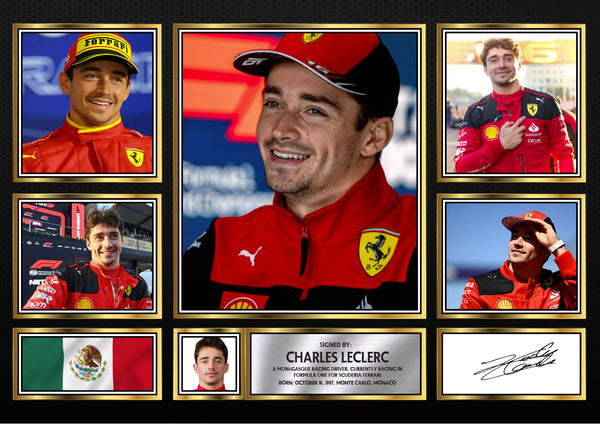 Charles Leclerc F1 Driver Printed Signature Gift Poster Print Artwork Display – Reproduction Print