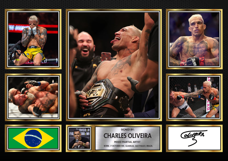 Charles Oliveira UFC FIighters Framed Autographed Print - Limited Edition Autograph Fan Gift – Collectible Memorabilia Merchandise