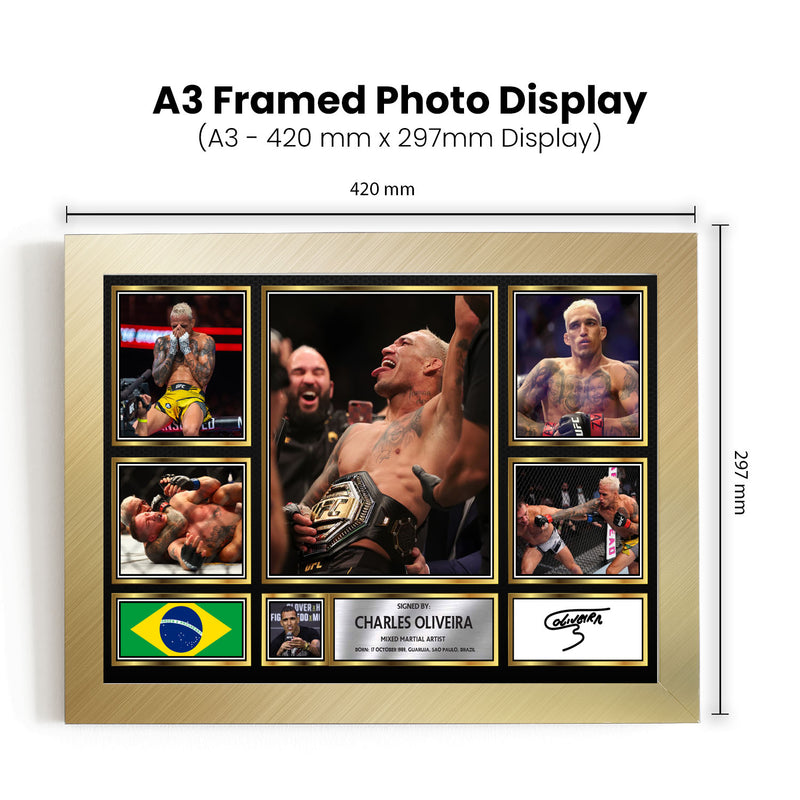 Charles Oliveira UFC FIighters Framed Autographed Print - Limited Edition Autograph Fan Gift – Collectible Memorabilia Merchandise