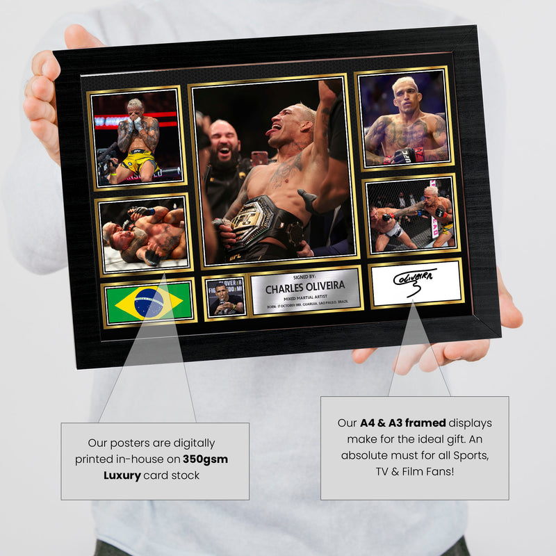 Charles Oliveira UFC FIighters Framed Autographed Print - Limited Edition Autograph Fan Gift – Collectible Memorabilia Merchandise