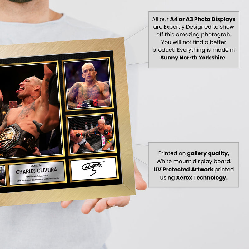 Charles Oliveira UFC FIighters Framed Autographed Print - Limited Edition Autograph Fan Gift – Collectible Memorabilia Merchandise