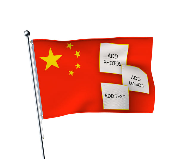 Personalised China terrace flag: red Chinese flag with yellow stars, printed with custom wording