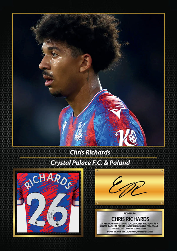Chris Richards Printed Signature Football Wall Art – Framed Display with Crystal Palace & USA Tribute – Collector’s Gift
