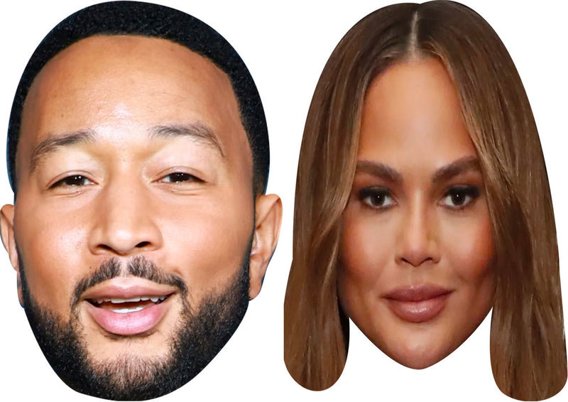 Chrissy Teigen and John Legend Celebrity Couple Face Mask Fancy Dress - High-Quality Cardboard Masks for Any Occasion