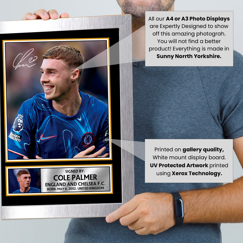 Cole Palmer Signed Autographed Photo Poster – Chelsea F.C. & England Football Memorabilia – Collectible Print with Signature & Plaque – Premier League Rising Star Tribute