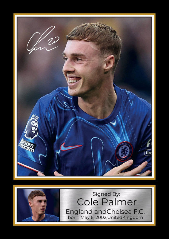 Cole Palmer Printed Signature Photo Poster – Chelsea F.C. & England Football Wall Art – Print with Signature & Plaque