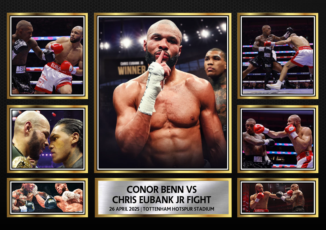 Conor Benn vs Chris Eubank Jr Fight Night Framed Photo Display – Brushed Silver, A4