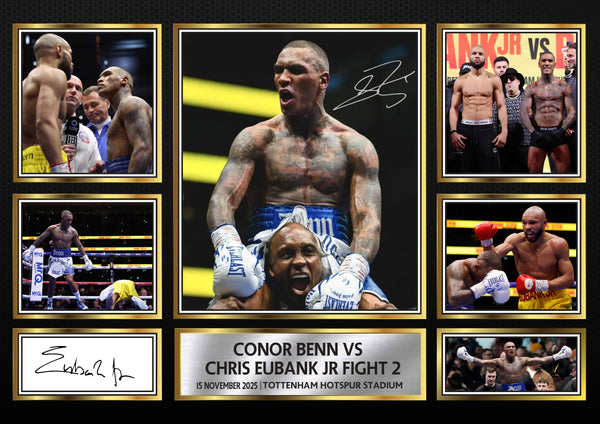 Conor Benn vs Chris Eubank Jr Printed Signature Poster – Fight 2 Collage Wall Art