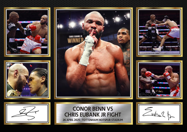 Conor Benn vs Chris Eubank Jr Printed Signature Poster – Fight Night Collage Wall Art