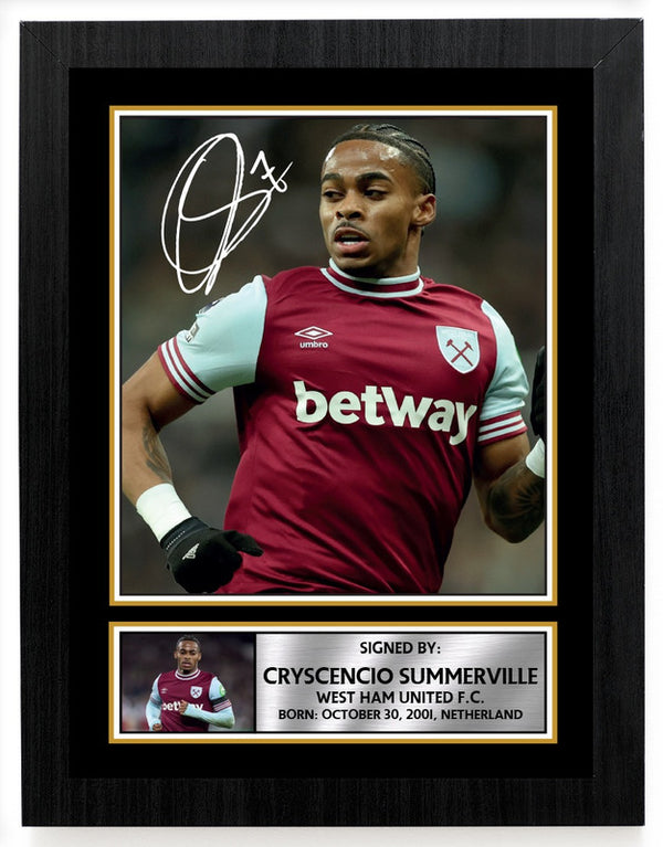 Cryscencio Summerville West Ham United Poster Print – Printed Signature Style Football Wall Art – Framed or Unframed – Gift for Fans