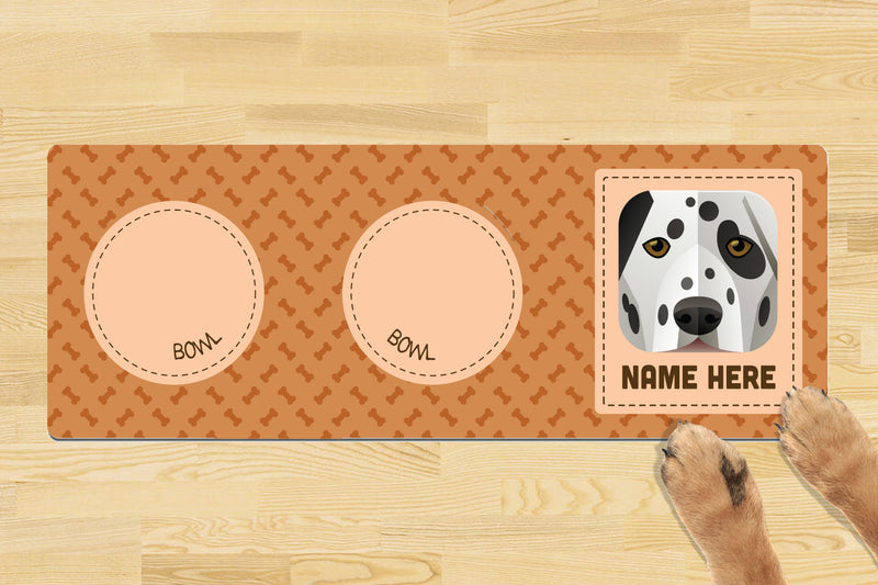 Personalised Dog Breed Dog Bowl Mat (880mm x 300mm)(2 Bowl Design) - DALMATION