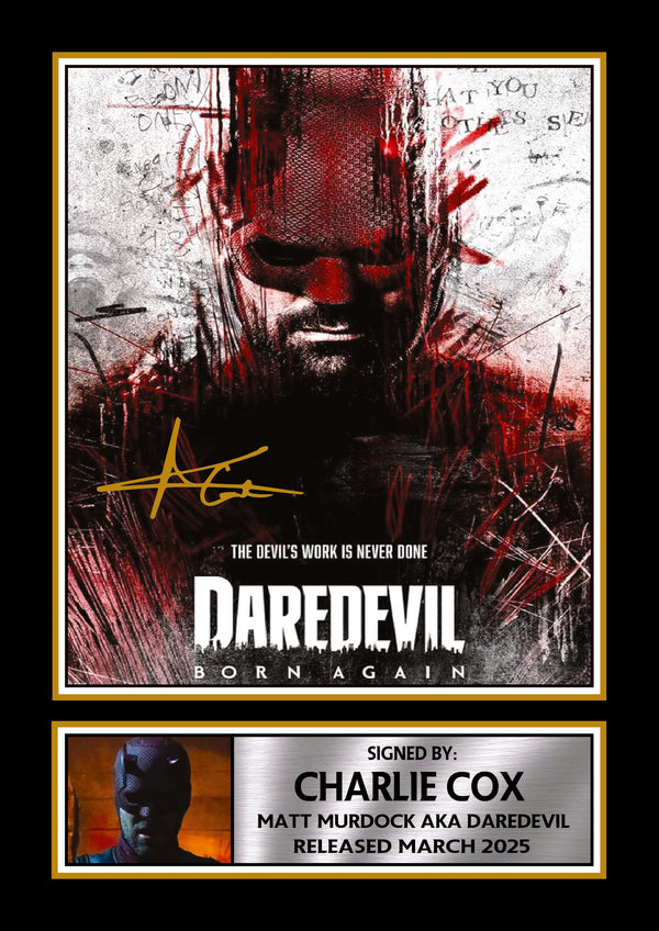 Daredevil Born Again Printed Signature Poster – Charlie Cox Marvel TV Series Wall Art – Matt Murdock Superhero Movie Poster Print – Reproduction Print