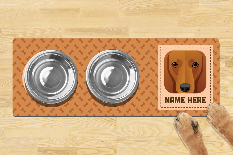 Personalised Dog Breed Dog Bowl Mat (880mm x 300mm)(2 Bowl Design) - DASCHUND