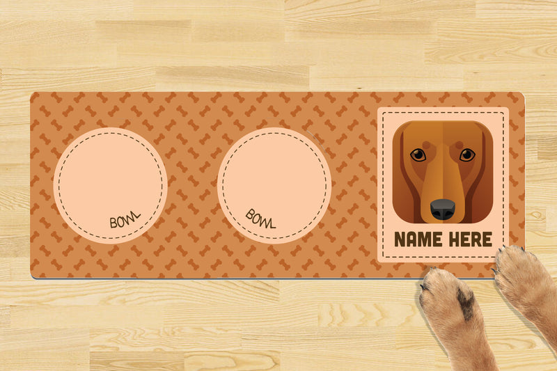 Personalised Dog Breed Dog Bowl Mat (880mm x 300mm)(2 Bowl Design) - DASCHUND