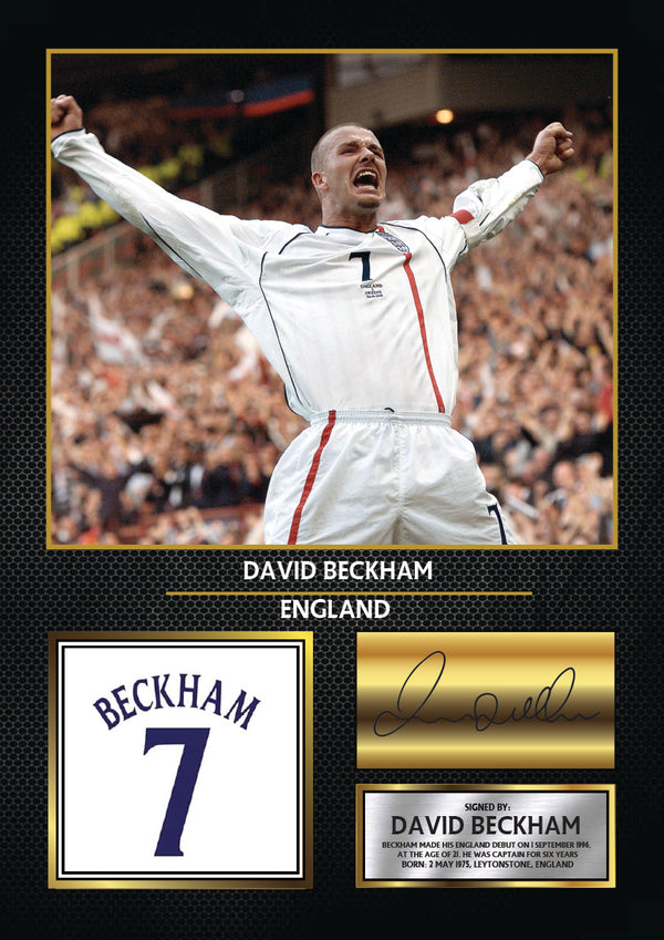 David Beckham England Printed Signature Poster Print – Football Wall Art – Printed Soccer Wall Art