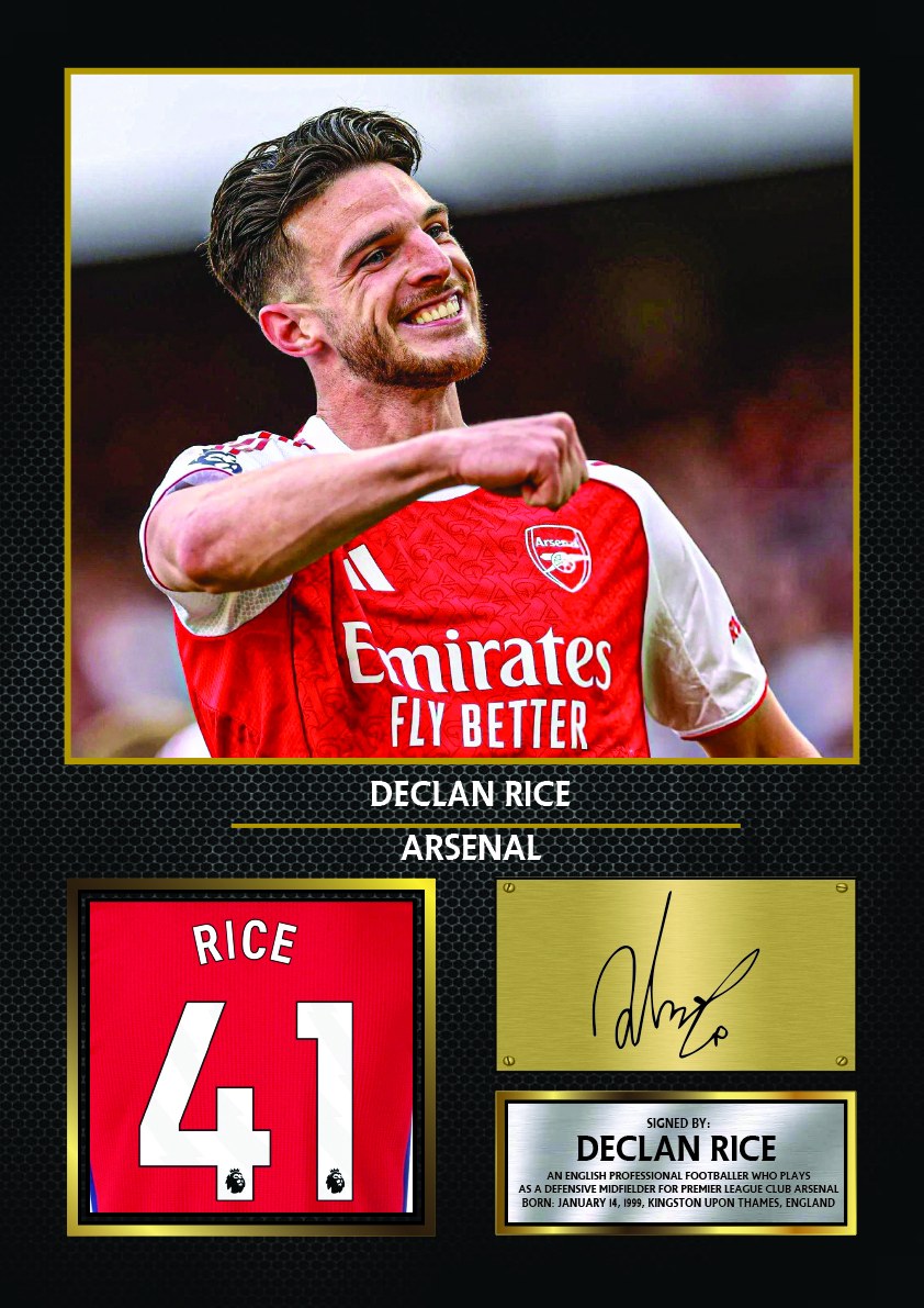 Declan Rice Arsenal Footballer Printed Signature Print – declan Rice printed signature poster