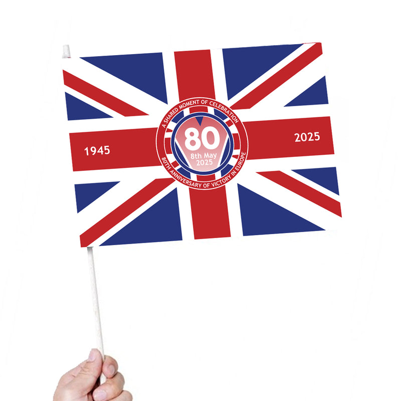 VE Day 80th Anniversary Handwaving Flags Design 1 (Pack of 5) - Special Edition