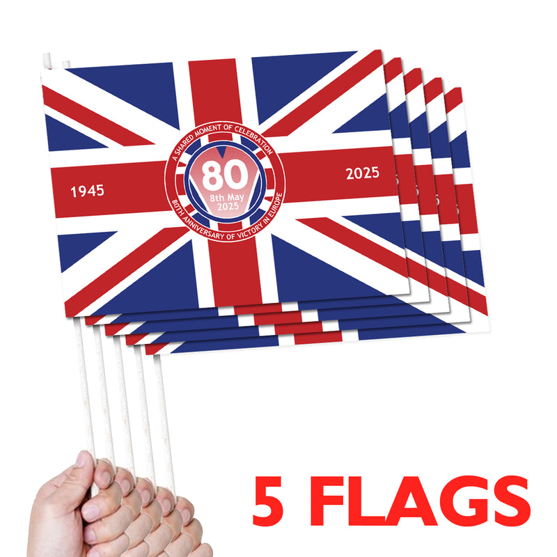 VE Day 80th Anniversary Handwaving Flags Design 1 (Pack of 5) - Special Edition