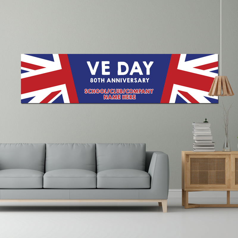 VE Day 80th Anniversary CUSTOM NAME Large Paper Banner (6ft x 1.5 ft) Design 1 - Special Edition